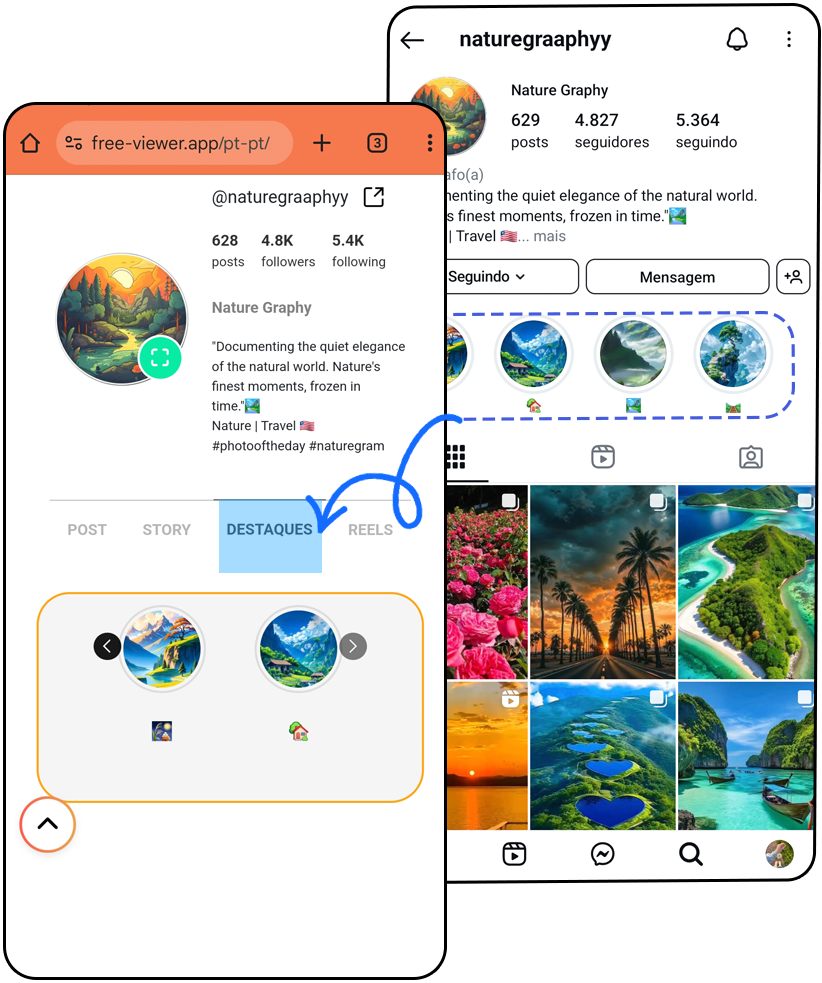 Visualizador de destaques instagram